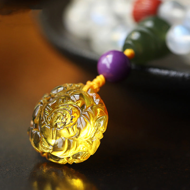 Buddha Stones 108 Mala Koraliki Kamień Księżycowy Bursztyn Lotos Turkus Kryształ Bransoletka Uzdrawiająca