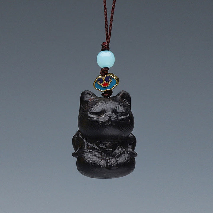 Buddha Stones Thuja Sutchuenensis Zielone drzewo sandałowe Bukszpan Mini słodkie zwierzę Królik Kot Jeleń Wieloryb Dobrobyt Telefon Wiszące Dekoracje - Czerwony kot sandałowy 3,3*2 cm - image 14