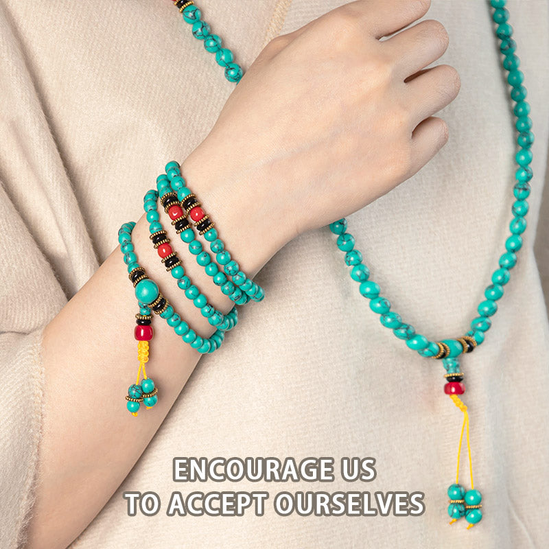 Bransoletka lecznicza Mala z Buddha Stones z tybetańskiego turkusu