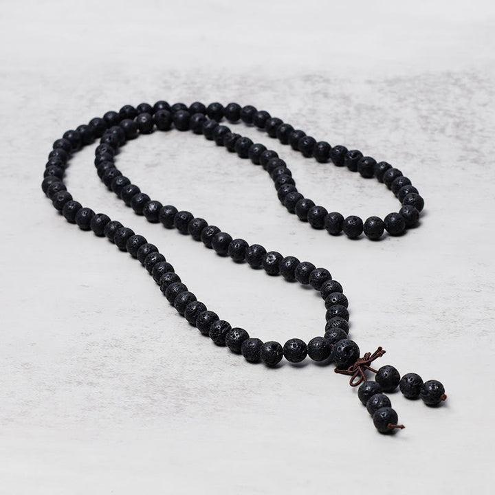 Buddha Stones 108 Naturalne Koraliki z Lawy Skał Modlitwy Mala Bransoletka Naszyjnik