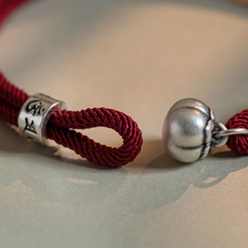 Buddha Stones 925 Srebro Sterling Tybetańskie Ręcznie Robione Om Mani Padme Hum Persimmon Charm Ochrona Szczęścia Bransoletka Pleciona