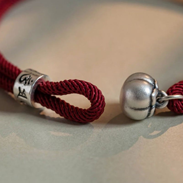 Buddha Stones 925 Srebro Sterling Tybetańskie Ręcznie Robione Om Mani Padme Hum Persimmon Charm Ochrona Szczęścia Bransoletka Pleciona