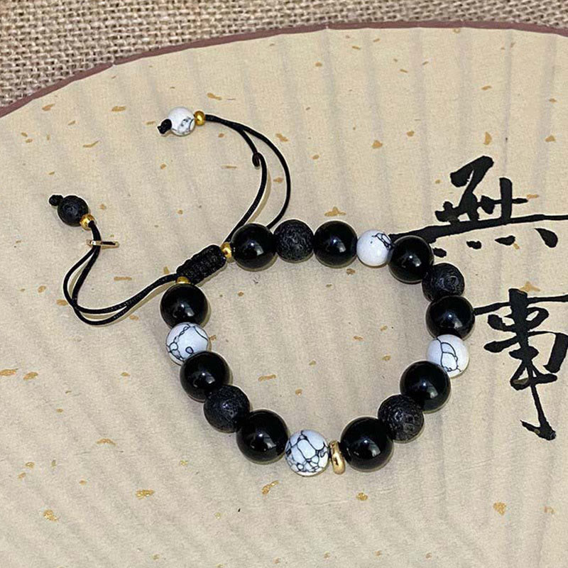 Bransoletka z Buddha Stones Czarny obsydian Kamień lawowy Yin Yang Siła