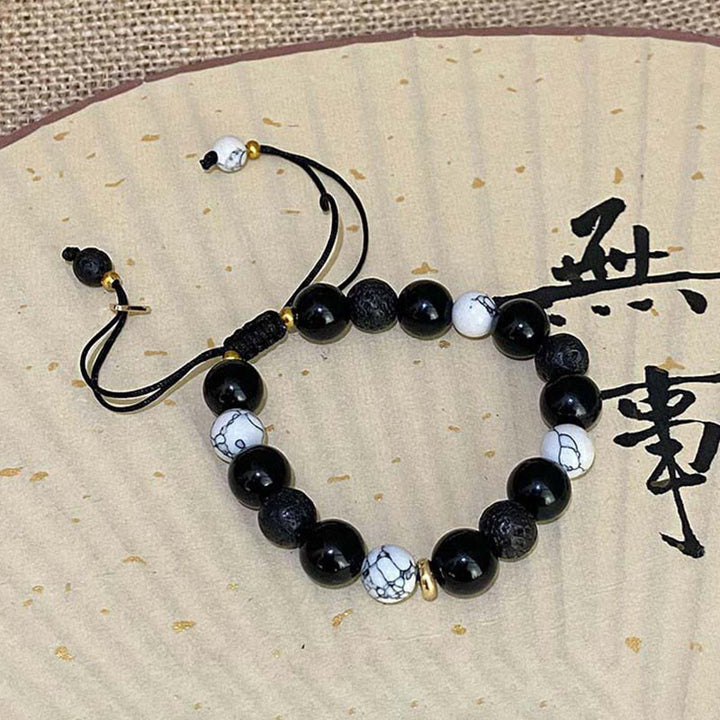 Bransoletka z Buddha Stones Czarny obsydian Kamień lawowy Yin Yang Siła