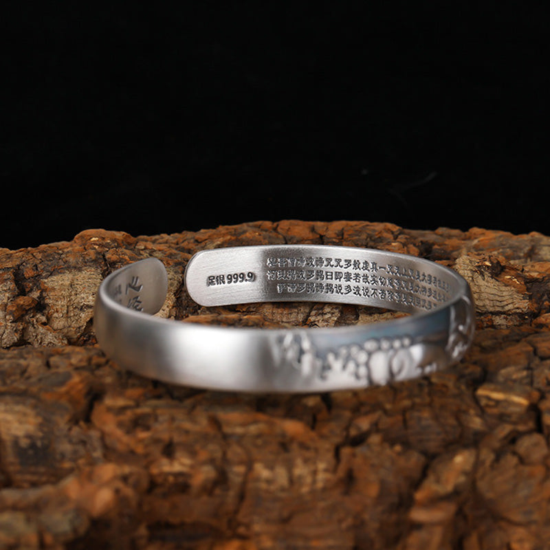 Buddha Stones 999 Srebro Sterling Głowa Buddy Serce Sutra Bransoletka Spokój