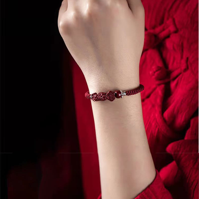 Buddha Stones Ręcznie robione PiXiu Cinnabar Wealth Luck Bransoletka pleciona - image 13