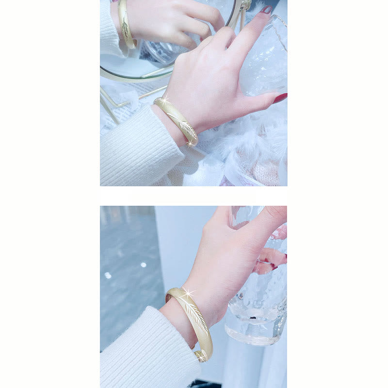 Buddha Stones Pióro Sutra Serca Grawerowany Wzór Bogactwo Miedziana Bransoletka Mankietowa Bangle