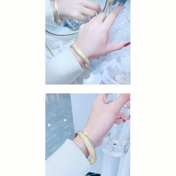 Buddha Stones Pióro Sutra Serca Grawerowany Wzór Bogactwo Miedziana Bransoletka Mankietowa Bangle