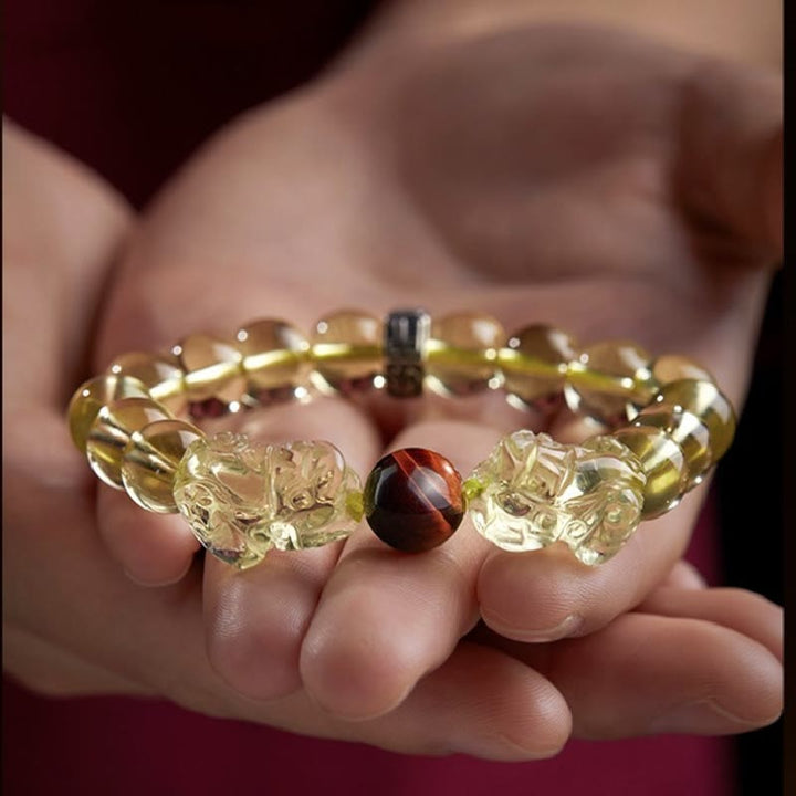 Bransoletka ochronna Buddha Stones Natural Citrine Double PiXiu Tiger Eye Prosperity