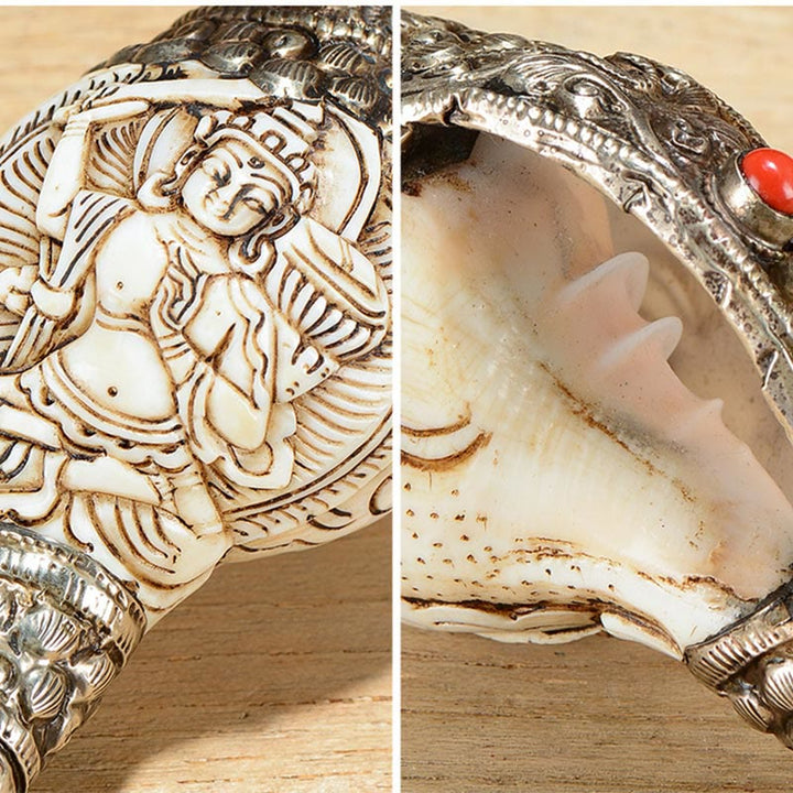 Tybetański ręcznie grawerowany Budda Shankha Muszla Koncha Bogactwo Pozytywna Dekoracja