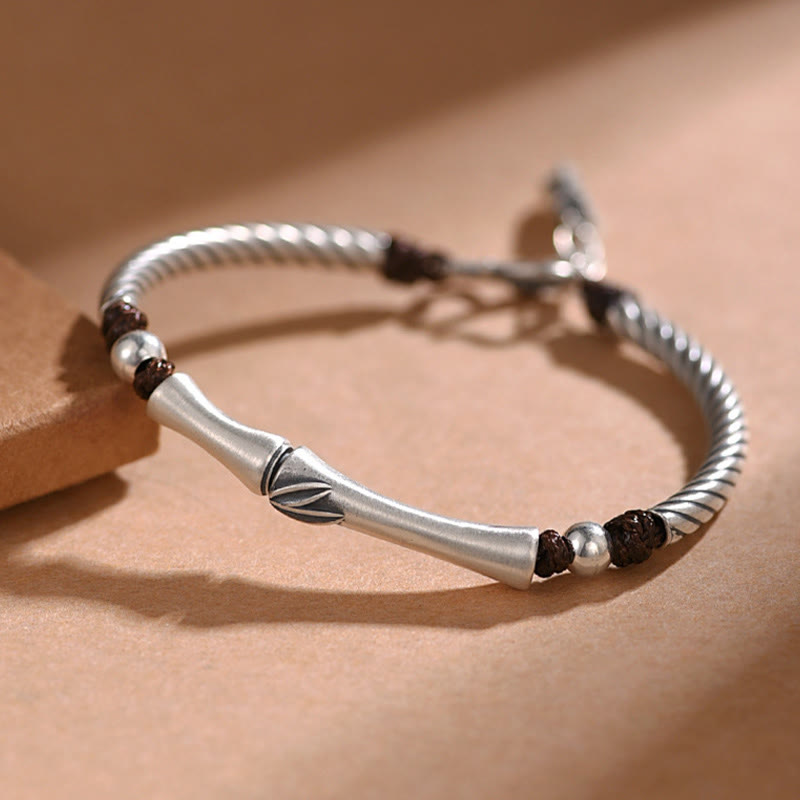 Buddha Stones 999 Srebro Sterling Wzór Bambusa Bransoletka Cicada Luck Wealth - image 1