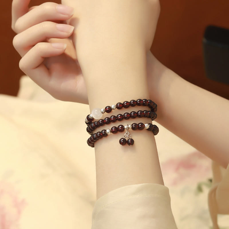 Bransoletka Buddha Stones 925 Sterling Silver Natural Garnet Cat Eye Protection Triple Wrap - image 8