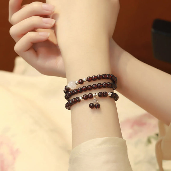 Bransoletka Buddha Stones 925 Sterling Silver Natural Garnet Cat Eye Protection Triple Wrap - image 8