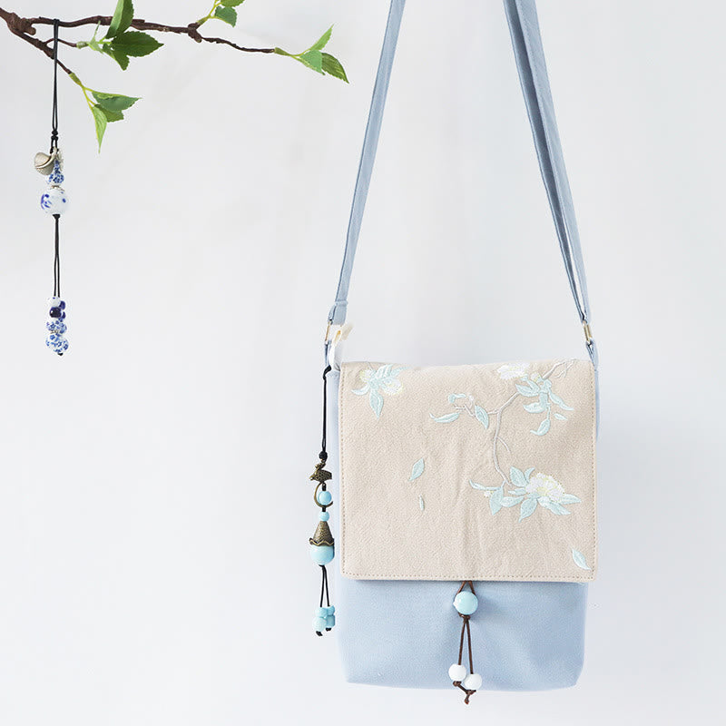 Buddha Stones , ręcznie haftowane kwiaty śliwkowe, płócienna torba typu crossbody, torba na ramię