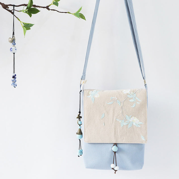 Buddha Stones , ręcznie haftowane kwiaty śliwkowe, płócienna torba typu crossbody, torba na ramię