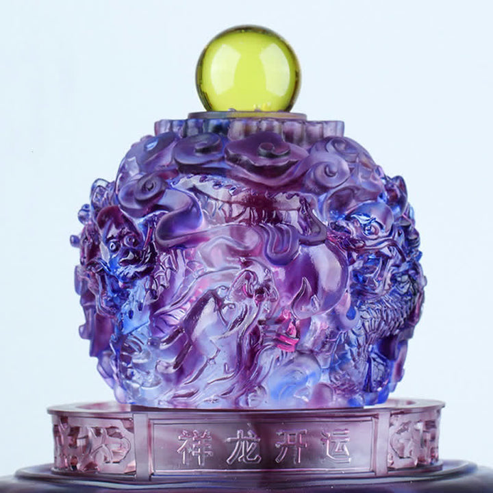 Buddha Stones Feng Shui Pomyślny Smok Ręcznie Robiony Kryształ Liuli Obrotowy Dzieło Sztuki Szczęście Dekoracja Domu i Biura