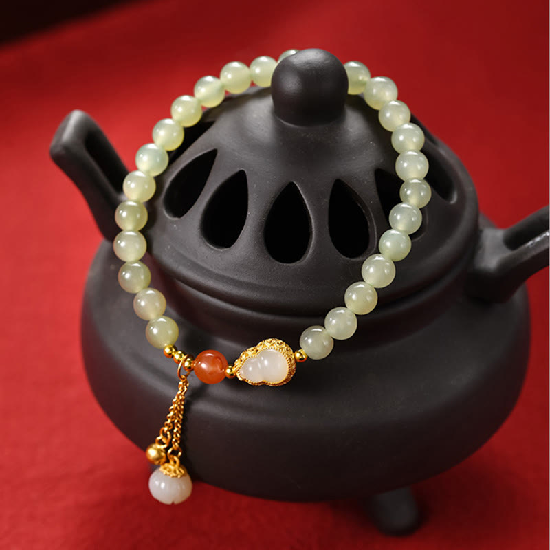 Bransoletka ze srebra próby 925 Hetian Jade Gourd Lotus Abundance Luck