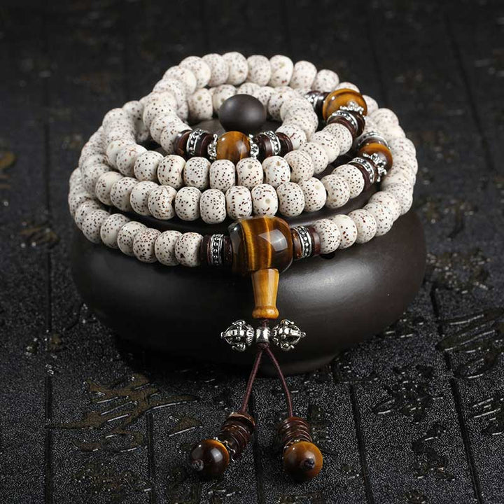 Buddha Stones Ręcznie robione Tybetańskie Tygrysie Oko Bodhi Bransoletka Spokoju