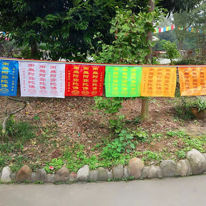 Buddha Stones Tybetańska flaga modlitewna z literą Windhorse, pomyślnym lotosem, 7 kolorów, do użytku na zewnątrz, 21 szt. - image 4