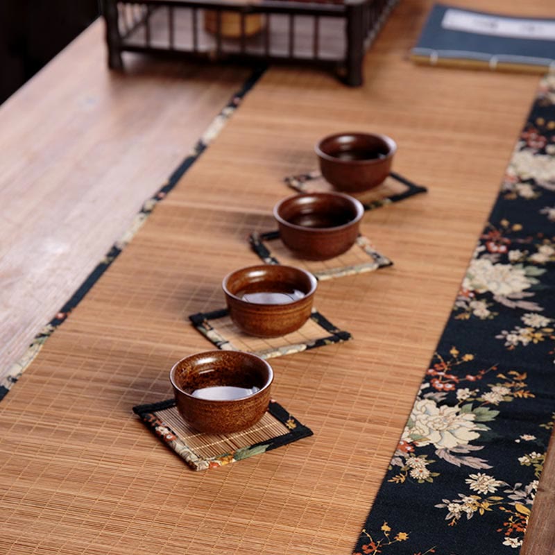 Podkładka pod kubek z bambusa z Buddha Stones Vintage Peony Flower Blossom Podkładka pod kubek do herbaty Kung Fu Tea Mat
