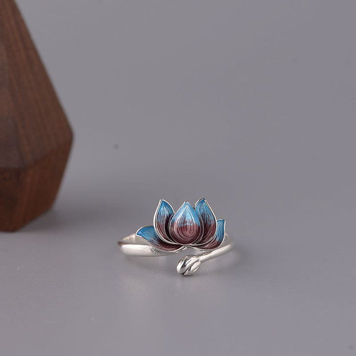 Pierścionek regulowany Buddha Stones 925 Sterling Silver Lotus Flower New Beginning