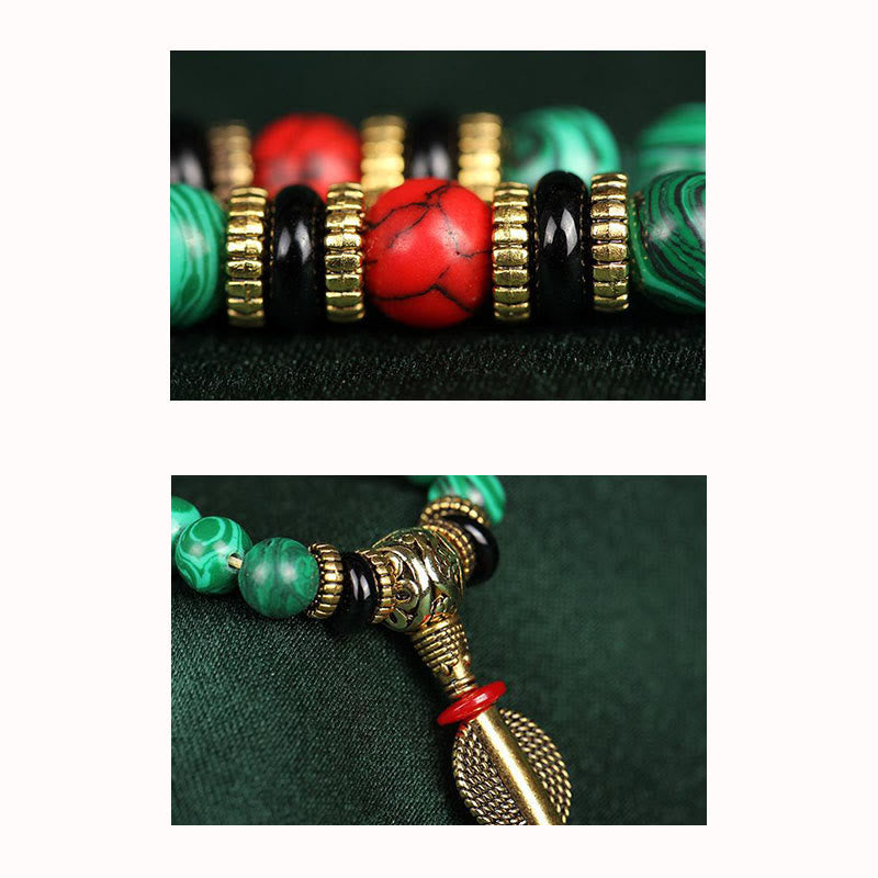 Buddha Stones Tybetańskie 108 Mala Malachite Koraliki Bransoletka Naszyjnik