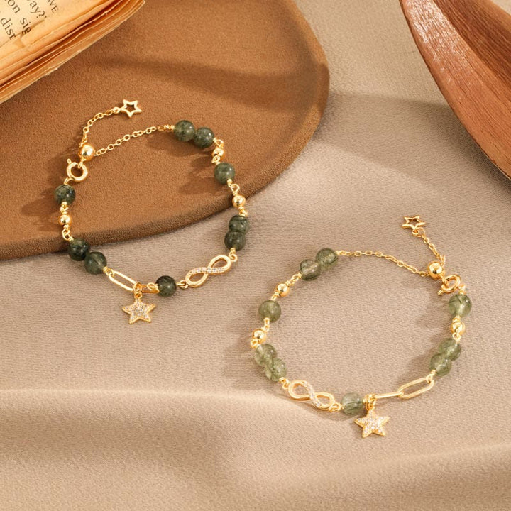 Buddha Stones 14K Złoto Zielony Rutilated Quartz Möbius Loop Bransoletka Ochronna Wiecznej Miłości Gwiazdy