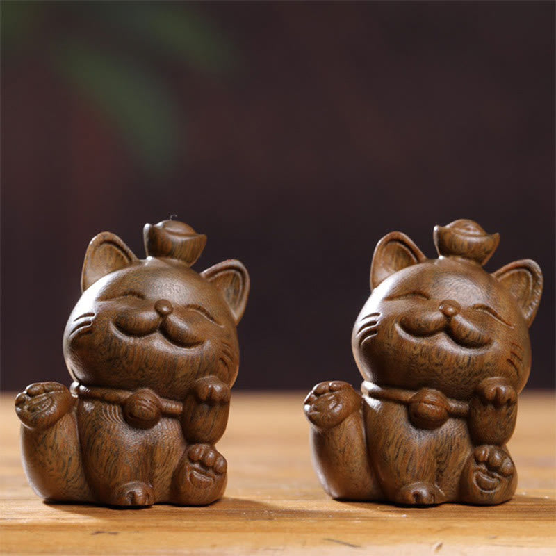 Buddha Stones Miniaturowe Zielone Sztabki Sandałowe Szczęśliwy Kot Rzeźbiony Dekoracja Biurka Pokoju - image 16