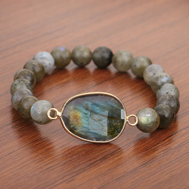 Buddha Stones Naturalny Labradoryt Moonstone Wsparcie Uzdrawiająca Bransoletka Koralikowa