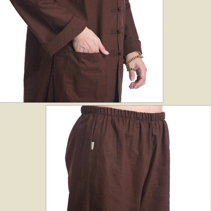 Buddha Stones Chiński Żaba Guzik Projekt Medytacja Modlitwa Bawełna Len Duchowy Zen Praktyka Joga Odzież Męski Zestaw - image 19