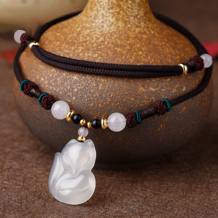 Buddha Stones Chalcedon Lis Różowy Kryształ Koralik Harmonia Naszyjnik Wisiorek