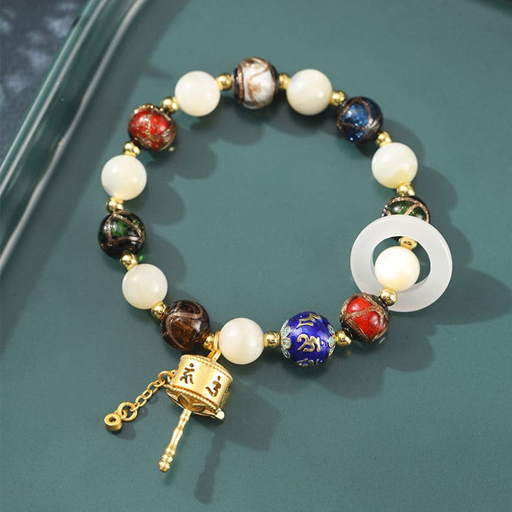 Buddha Stones Tybetańskie Kadzidło Popiół Liuli Szkło Tridacna Kamień Słoneczny Om Mani Padme Hum Koło Modlitewne Bransoletka z zawieszkami