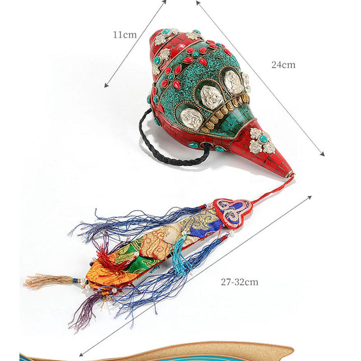 Tybetańska, ręcznie robiona Shankha Om Mani Padme Hum Budda Avalokitesvara turkusowa muszla pozytywna dekoracja - image 14