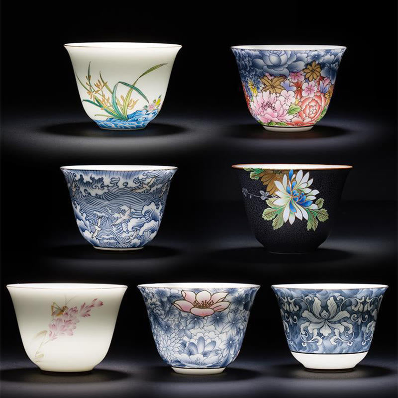 Buddha Stones Kolorowe Kwiaty Orchidea Fale Morskie Niebiesko-Biała Porcelana Ceramiczna Filiżanka Do Herbaty Kung Fu
