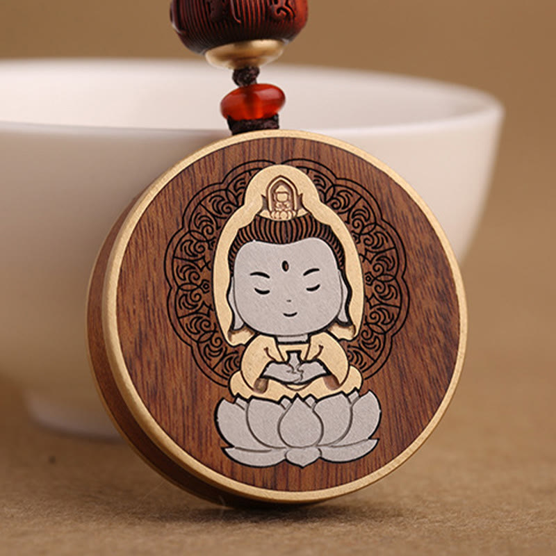 Buddha Stones Drewno hebanowe Palisander Budda Awalokiteśwara Om Mani Padme Hum Równowaga Car Key Chain Dekoracja