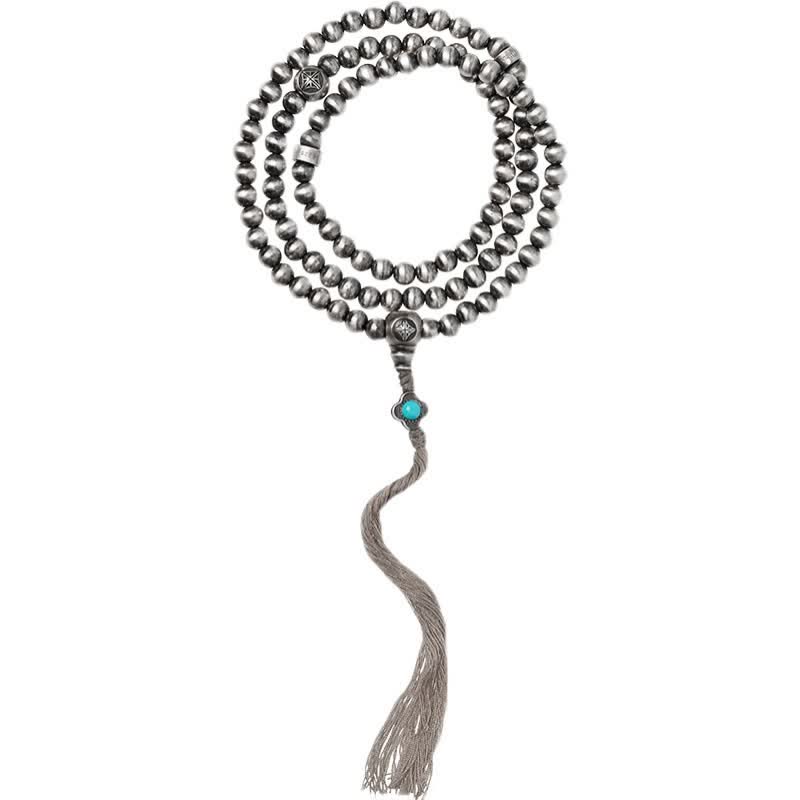 Buddha Stones 108 Mala Beads 925 Srebro Sterling Czerwony Agat Turkusowy Bransoletka z Zawieszką Pewności