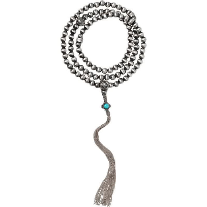 Buddha Stones 108 Mala Beads 925 Srebro Sterling Czerwony Agat Turkusowy Bransoletka z Zawieszką Pewności