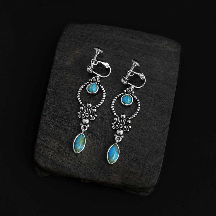 Kolczyki wiszące Buddha Stones 925 Sterling Silver Vintage Turquoise Waterdrop Pattern Balance Drop