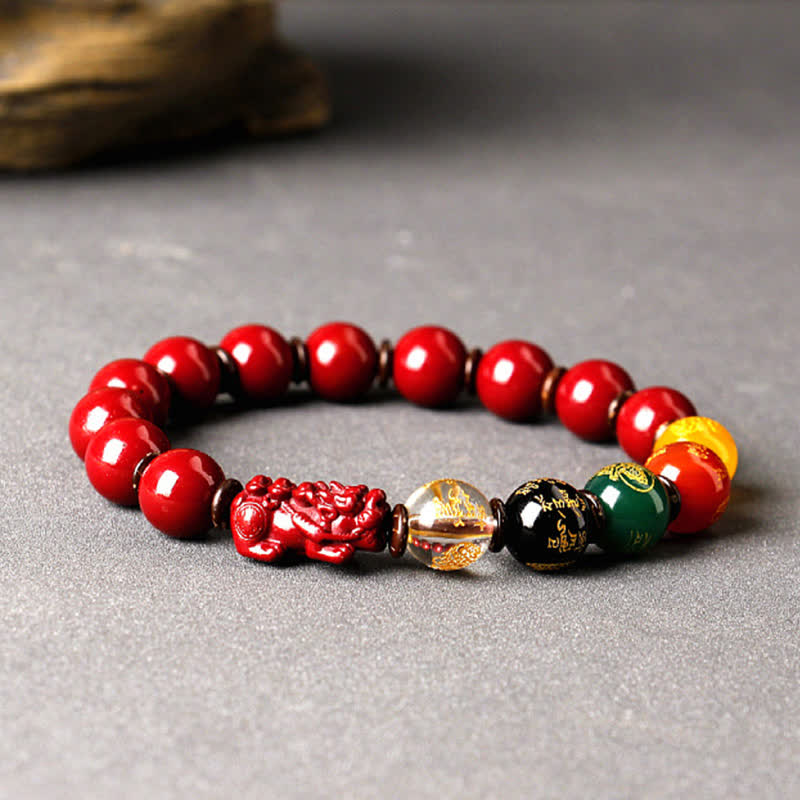 Buddha Stones Bóg Bogactwa Cinnabar PiXiu Błogosławieństwo Bransoletka