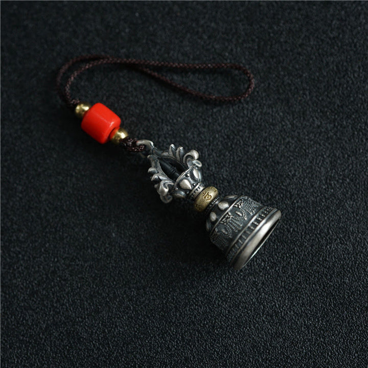 Buddha Stones Tybet 925 Srebro Sterlingowe Om Mani Padme Hum Dorje Dzwon Wadżra Grawerowany Oświecenie Wisiorek Dekoracja Wisząca