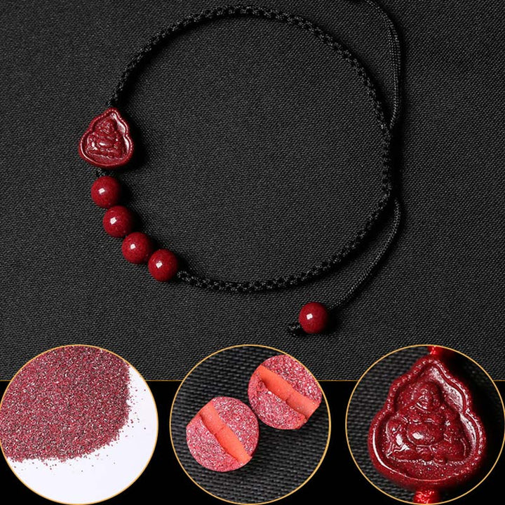 Buddha Stones Śmiejący się Budda Awalokiteśwara Cinnabar Błogosławieństwo Sznurkowa bransoletka