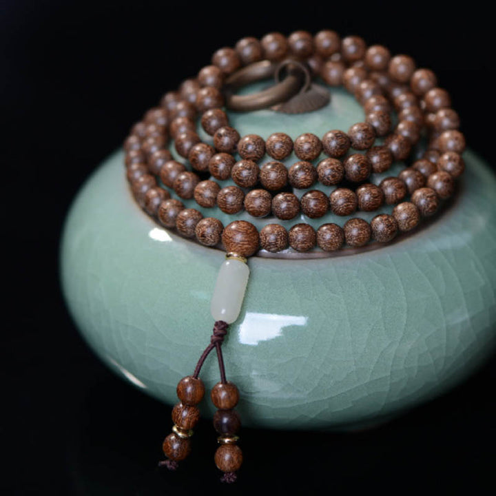 Buddha Stones 108 Mala Koraliki Rosewood Jade Calm Bransoletka