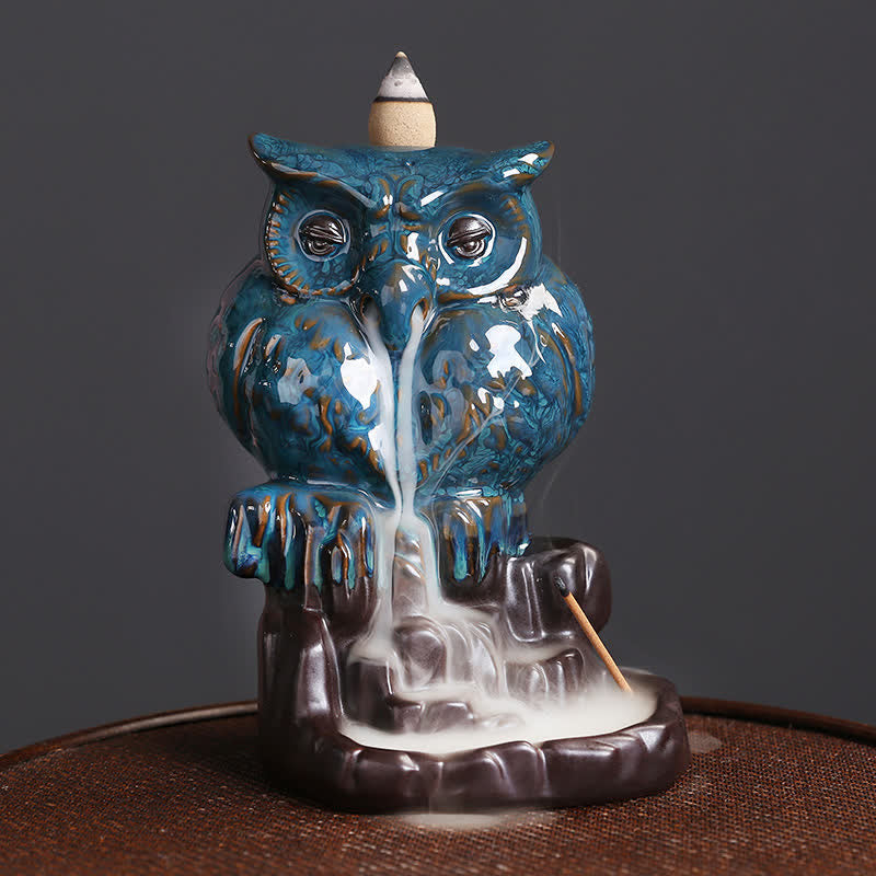 Buddha Stones Słodka Sowa Ceramiczna Fontanna Dymna Z Przepływem Wstecznym Medytacja Uzdrawiająca Kadzielnica Dekoracja
