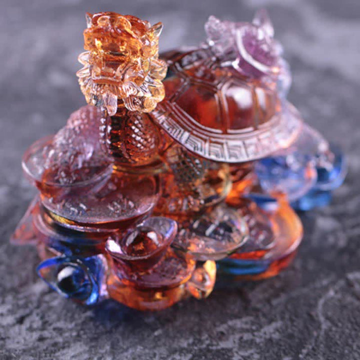 Buddha Stones Feng Shui Smok Żółw Monety Ręcznie Robione Kryształowe Szczęście Liuli Sztuka Dekoracja Domu Biuro