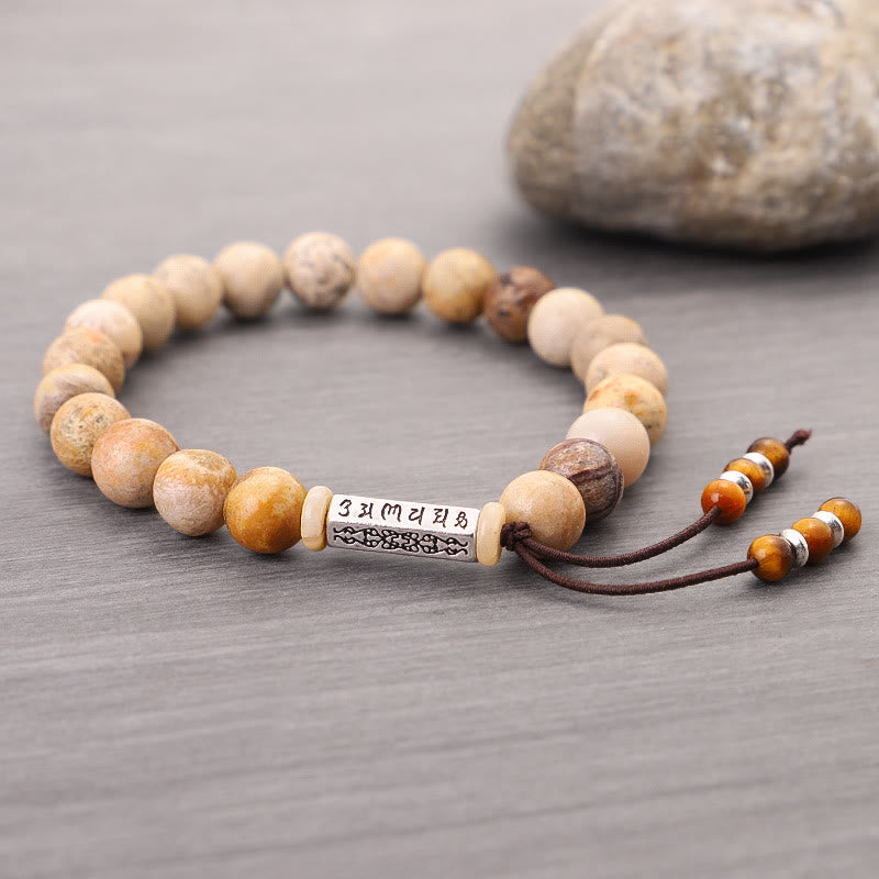 Buddha Stones Zwietrzały Kamień Om Mani Padme Hum Wzmocniona Bransoletka