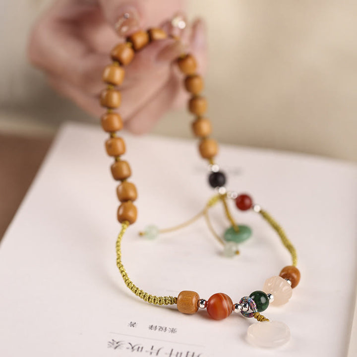 Buddha Stones Drzewo Sandałowe Chalcedon Pokojowa Klamra Uspokajająca Podwójna Bransoletka Owijana