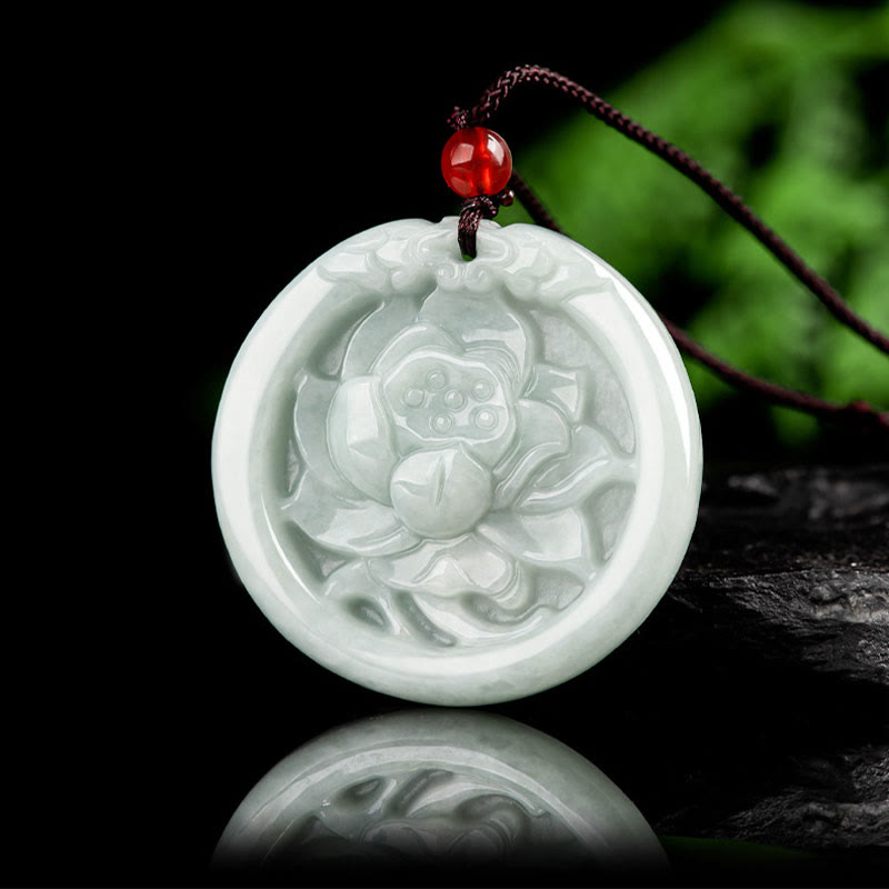 Naszyjnik z Buddha Stones Naturalny Jadeit Kwiat Lotosu Rzeźbiony Wisiorek Dobrobytu - image 2