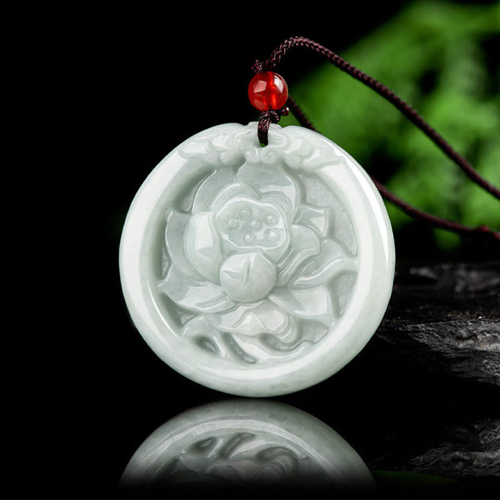 Naszyjnik z Buddha Stones Naturalny Jadeit Kwiat Lotosu Rzeźbiony Wisiorek Dobrobytu - image 2