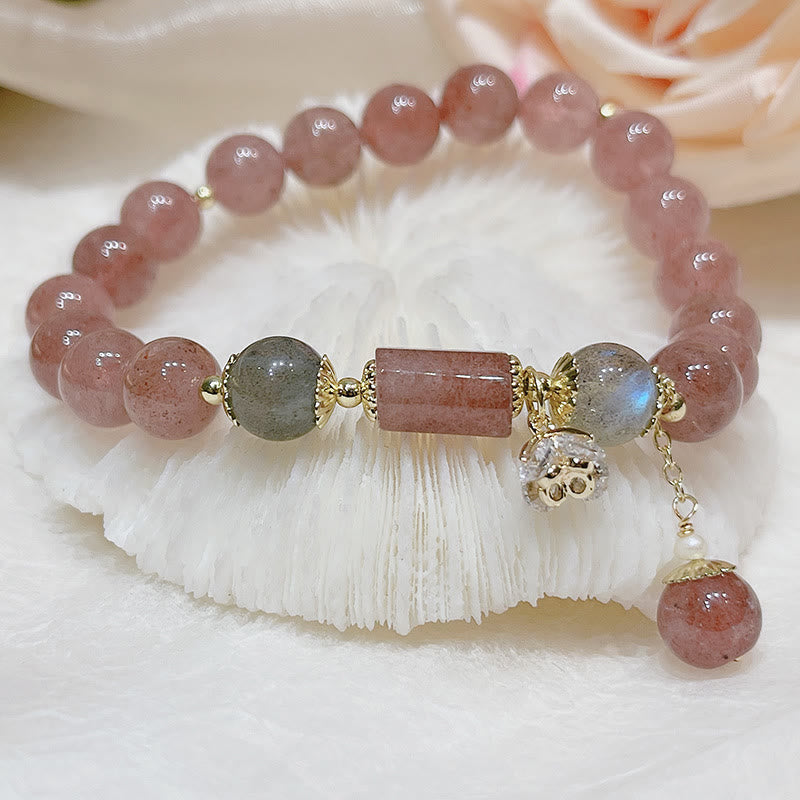 Bransoletka z Buddha Stones Naturalny Kwarc Truskawkowy Kamień Księżycowy Miłość