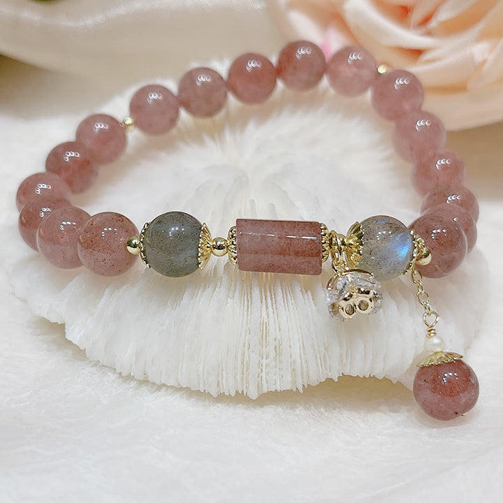 Bransoletka z Buddha Stones Naturalny Kwarc Truskawkowy Kamień Księżycowy Miłość